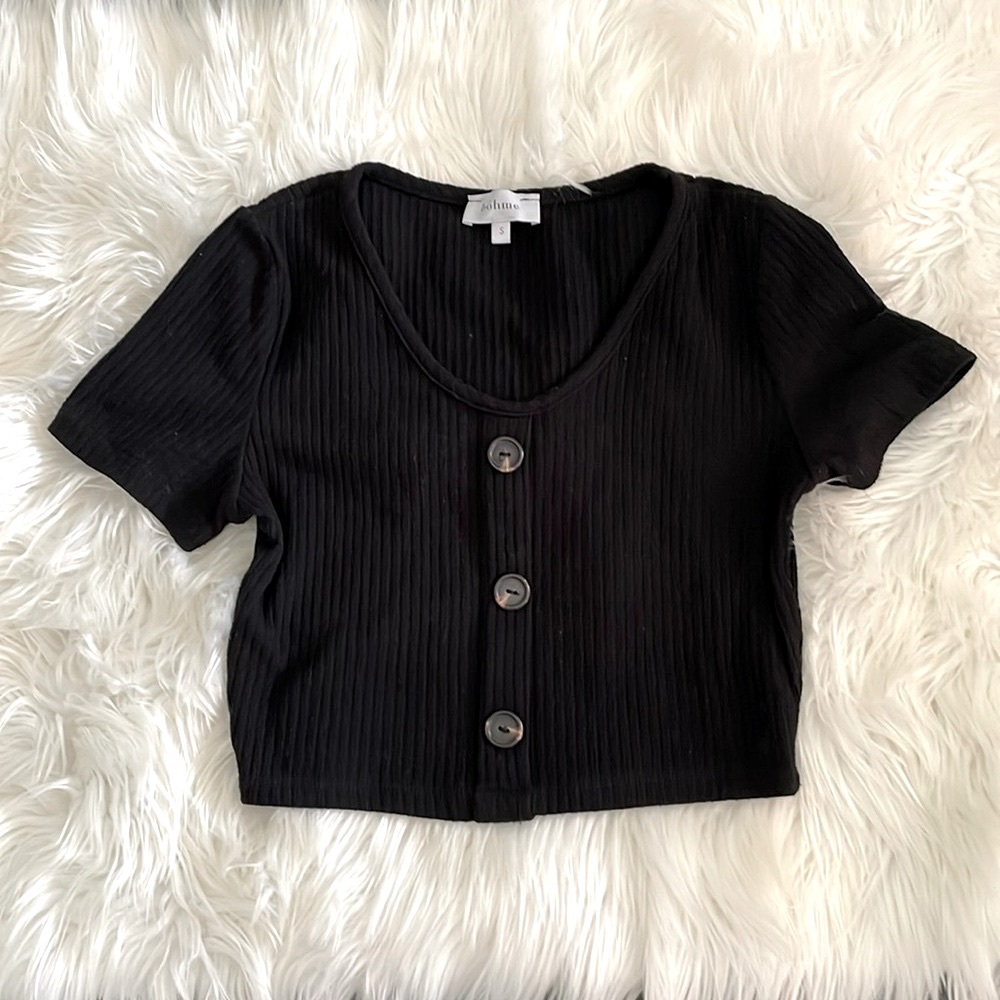 BÖHME crop ribbed knit button short sleeve tee women’s small